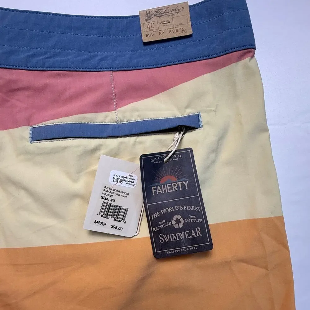 Faherty Soleil Sun Wave Boardshorts Size 40 Retro Swim Trunks 7” Inseam
